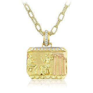 Diamond Greek Theme Pendant Necklace, Italian