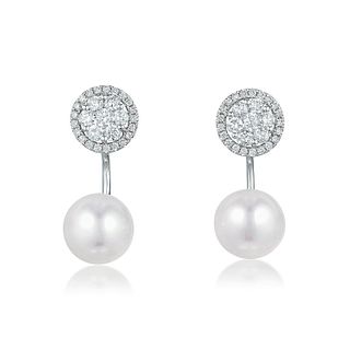 Cultured Pearl and Diamond Earrings