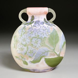 Emile Galle, "Hortensias" frosted cameo glass vase