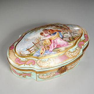 Large Sevres style enameled porcelain box
