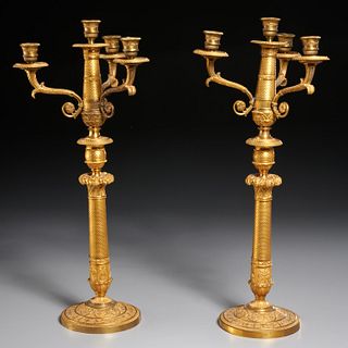 Pair French Restauration gilt bronze candelabra