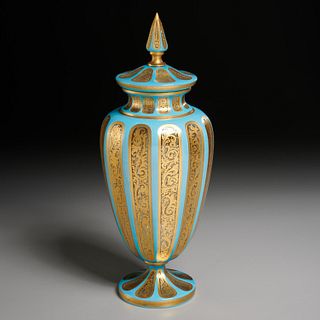 Fine Continental gilt cased glass jar and cover