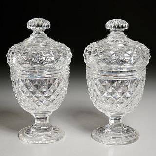Pair Anglo-Irish cut crystal sweetmeat jars