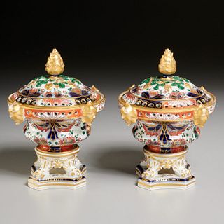 Pair Imari style gilt porcelain potpourri keepers
