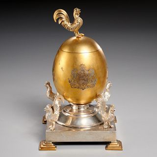 Nice Continental gilt, silvered egg-form inkwell