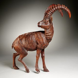 Black Forest style carved wood mountain goat