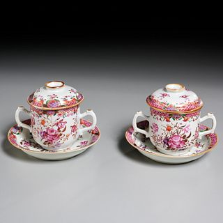 Pair Chinese Export lidded cups and saucers