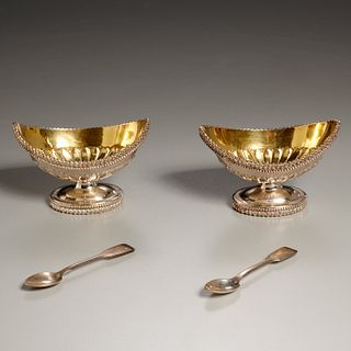 Pair American silver salts with spoons