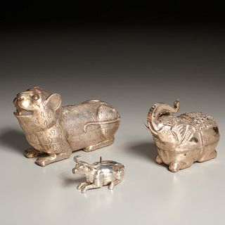 (3) Southeast Asian silver animal-form betel boxes