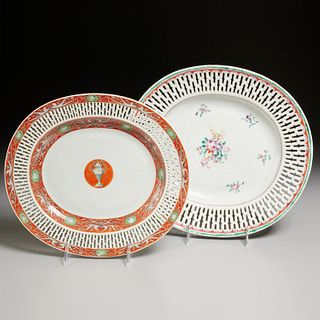(2) Chinese Export reticulated porcelain trays