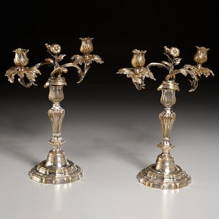 Pair Continental silvered bronze candelabra