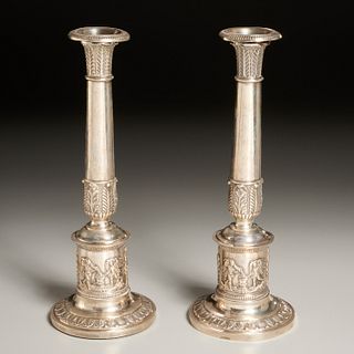 Pair German Neoclassical silver candlesticks
