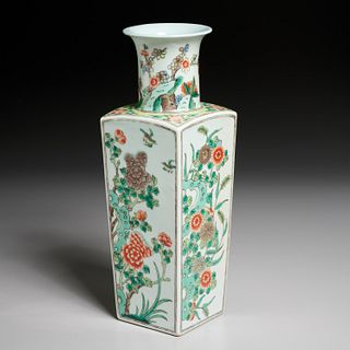 Chinese famille vert squared porcelain vase
