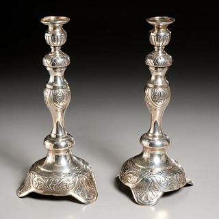 Pair Art Nouveau sterling silver candlesticks