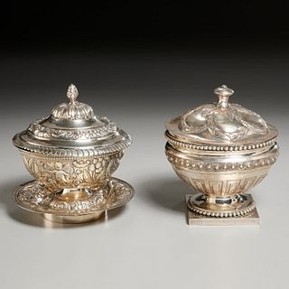 Continental silver bonbonniere & covered bowl