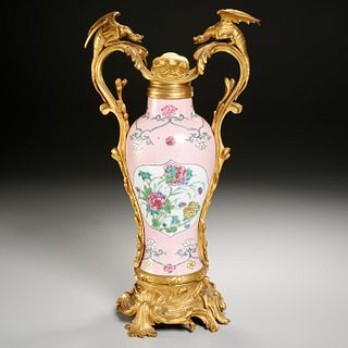 Louis XV ormolu mounted Chinese famille rose vase