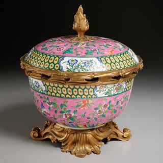 Ormolu mounted famille rose bowl by Beurdeley