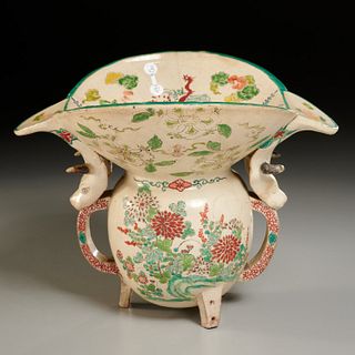 Old Satsuma cow handled ceramic vessel