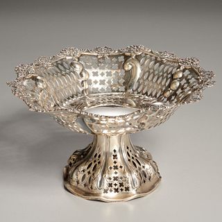 English Victorian sterling silver openwork basket