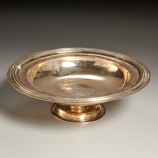 Hand-hammered silver heraldic footed bowl