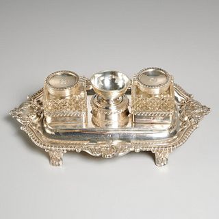 George IV sterling silver inkstand