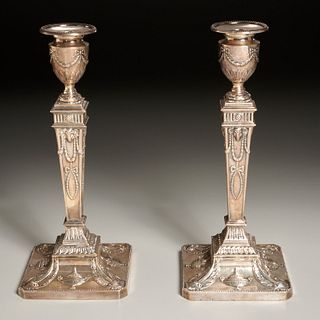 Pair George V weighted silver candlesticks