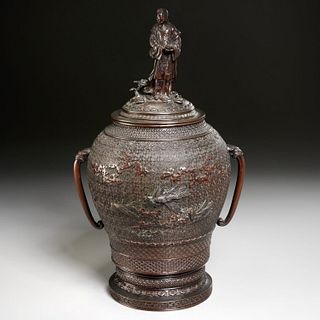 Fine Japanese Meiji bronze urn and cover