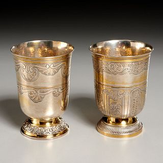 Near pair French gilt washed silver Kiddish cups