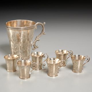 Spanish Colonial engraved silver cup grouping