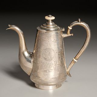 Russian engraved silver coffeepot