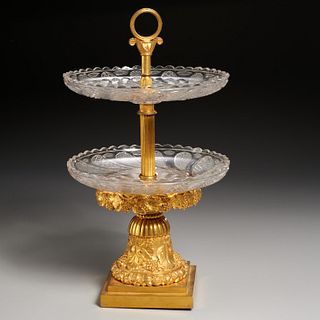 Russian two-tier gilt bronze and cut glass server