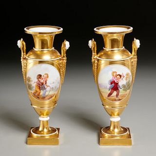 Nice pair Old Paris porcelain urns