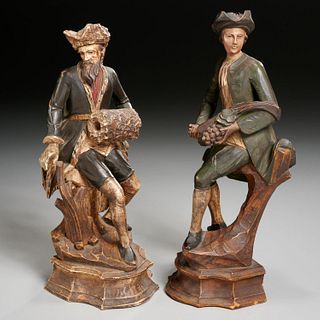 (2) Continental carved polychromed wood figures
