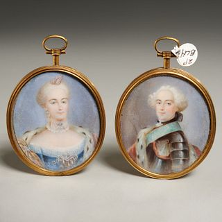 European School, pair regal portrait miniatures