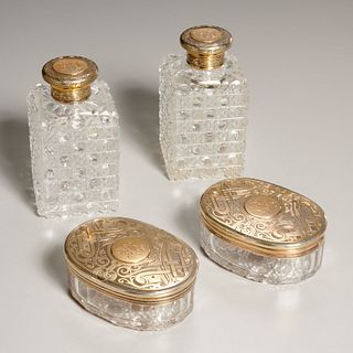 Victorian silver gilt and cut-glass dresser set