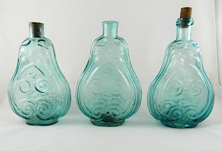 3 Aqua scroll quart flasks