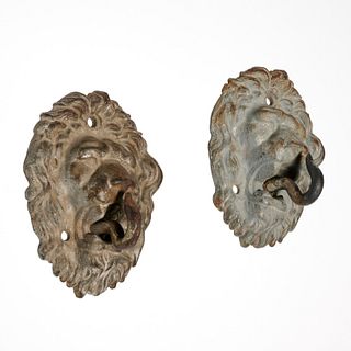 Pair cast zinc lions head hooks or tiebacks