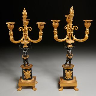 Pair Austrian Neoclassical gilt bronze candelabra