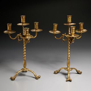 Pair antique Dutch brass candelabra