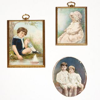 (3) antique portrait miniatures of children