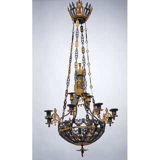 Very nice Gothic Revival parcel gilt chandelier