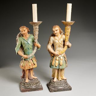 Pair Continental Baroque figural candle holders