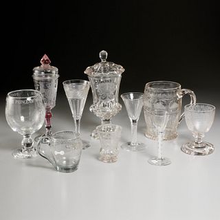 Nice collection antique cut and etched glassware