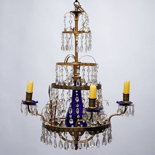 Baltic Neoclassical bronze and glass chandelier