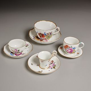 (4) Meissen floral cups and saucers