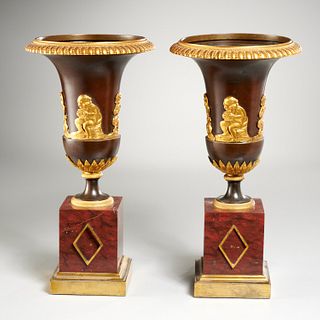 Pair Neoclassical bronze urns converted to lamps