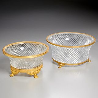 (2) French dore bronze mounted glass bowls