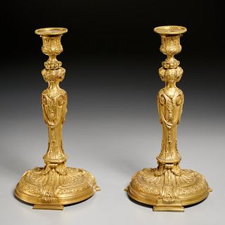Nice pair Regence style gilt bronze candlesticks