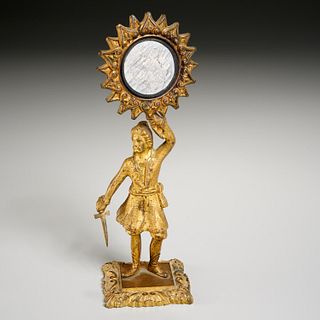 Continental gilt bronze figural mirror