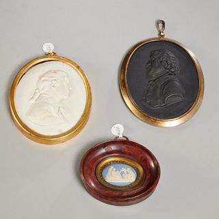 (2) antique portrait medallions & Wedgwood cameo